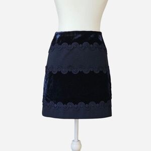 SANDRO Women's Size 1 Or Small Navy Blue Velvet Braided Mini Skirt